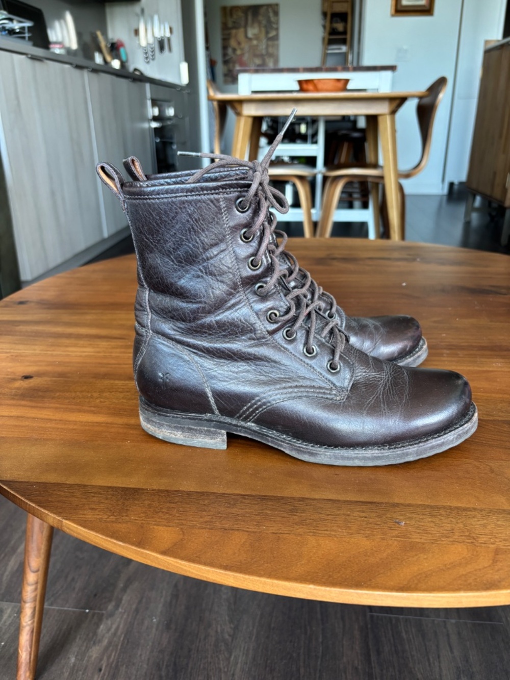 Frye Veronica Combat Boots Dark Brown Leather Made in Mexico Size 7